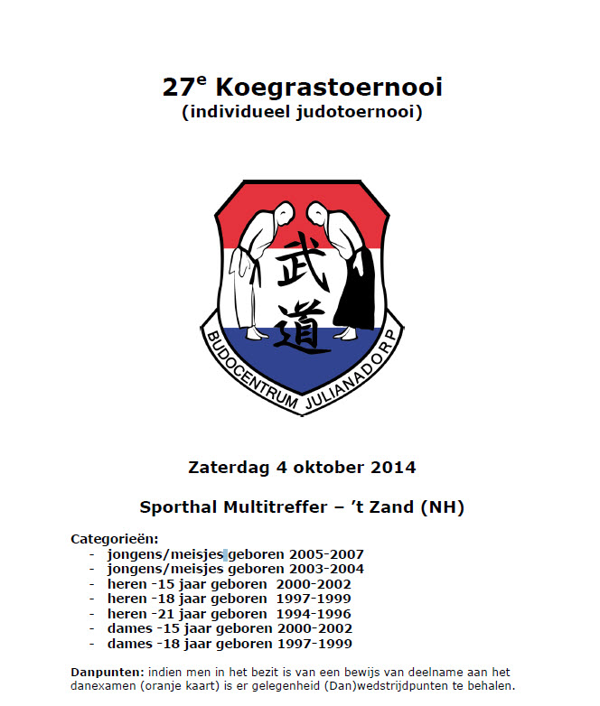 27e Koegrastoernooi @ Sporthal de Multitreffer | 't Zand | Noord-Holland | Nederland